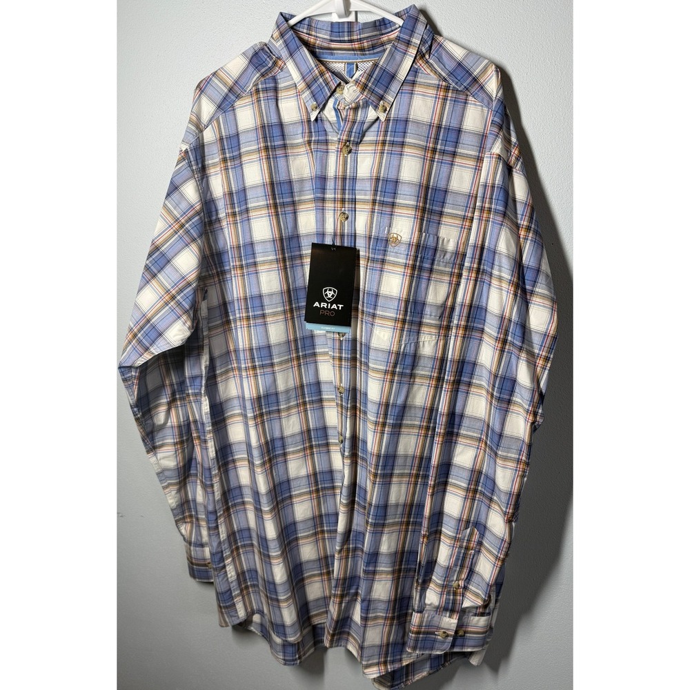 Ariat Mens Button Down Shirt 2XT Blue Plaid Pro Series Classic Fit Western NWT
